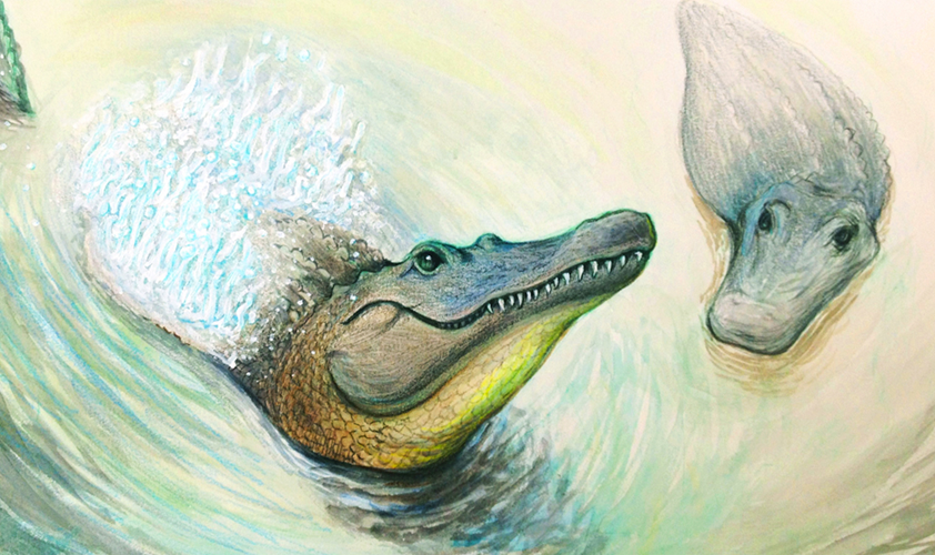 Alligator Water Dance (Acrylic and Watercolor, 2013)